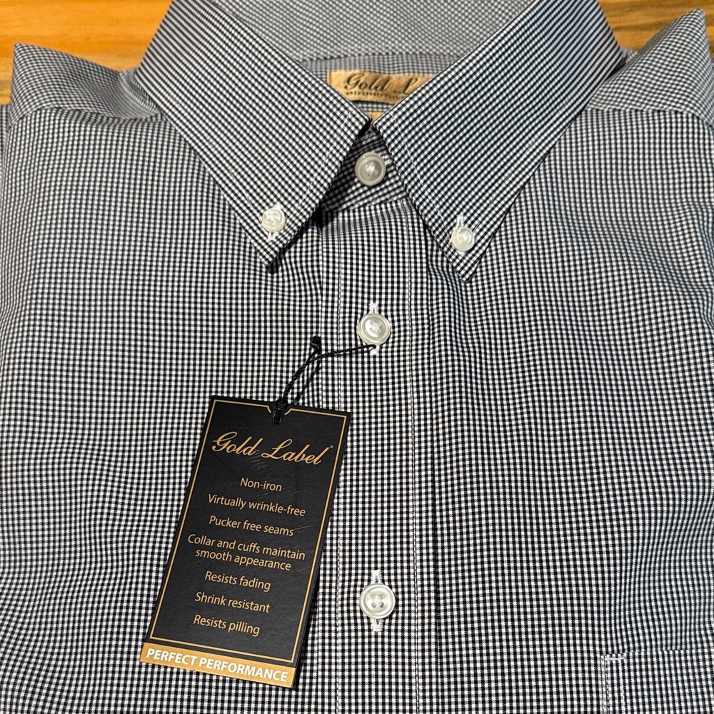 Men's Button-Down Dress Shirt in Black and White Micro-Check, NWT - Picture 2 of 5